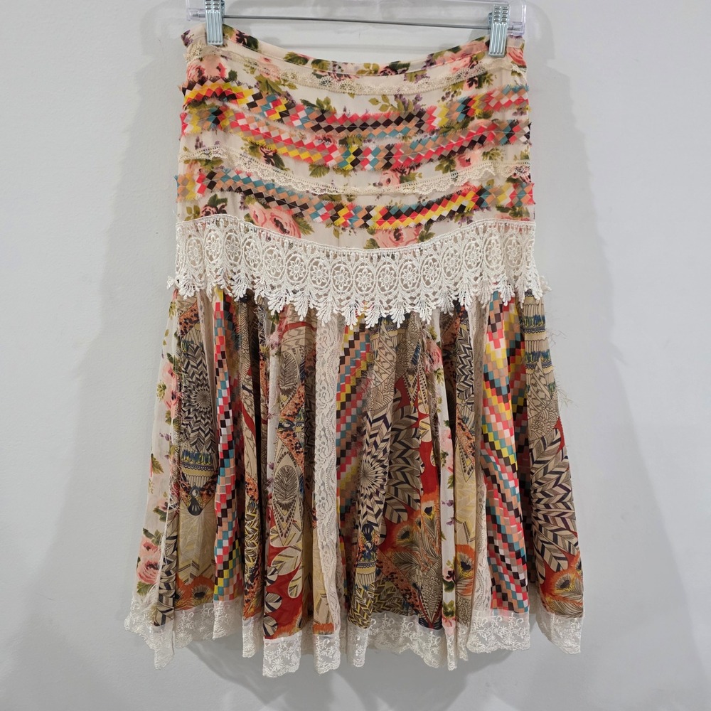 Tiered Boho Lace Floral Womens Skirt Size Medium Patchwork Indie Festival